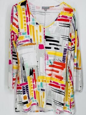 Habitat Sz Medium White Yellow Orange Wearable Art Tropical Blouse Shirt Top